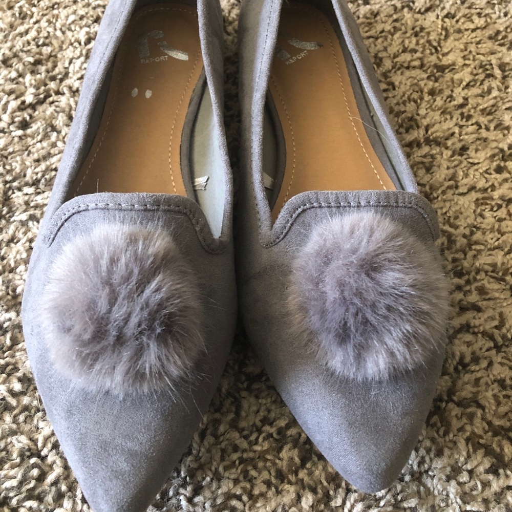 Grey poof pointy toe flats never worn